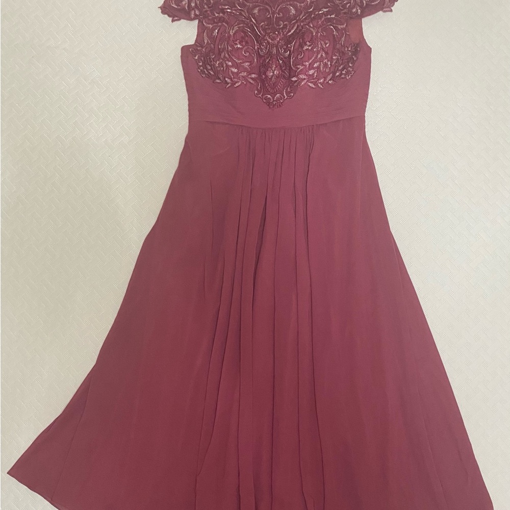 JJs House Burgundy Dress with Embroidered Bodice